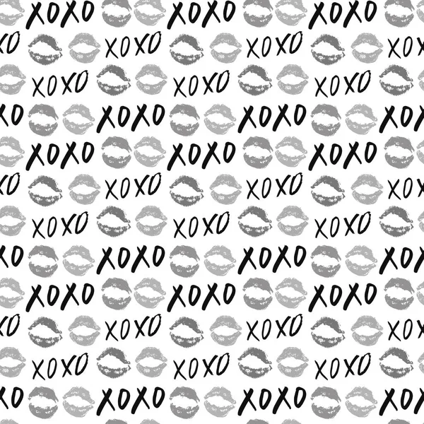 Xoxo Ecset Betűjelek Zökkenőmentes Minta Grunge Kalligráfiai Ölelések Csókok Kifejezés — Stock Vector