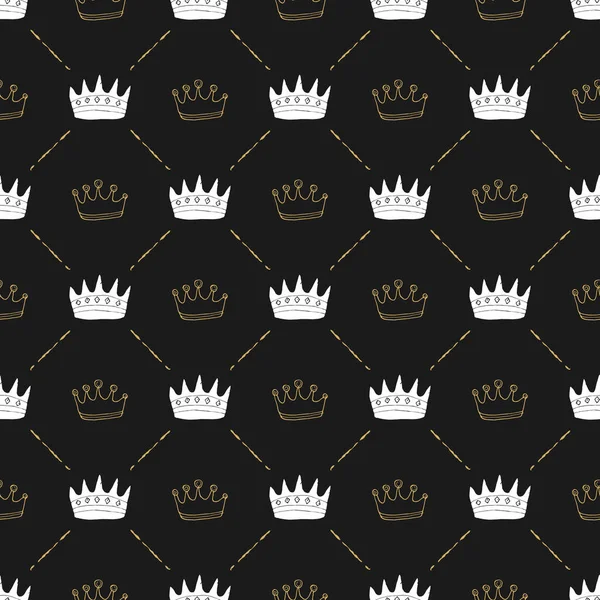 Crown Seamless Pattern 손으로 Vector Illustration — 스톡 벡터