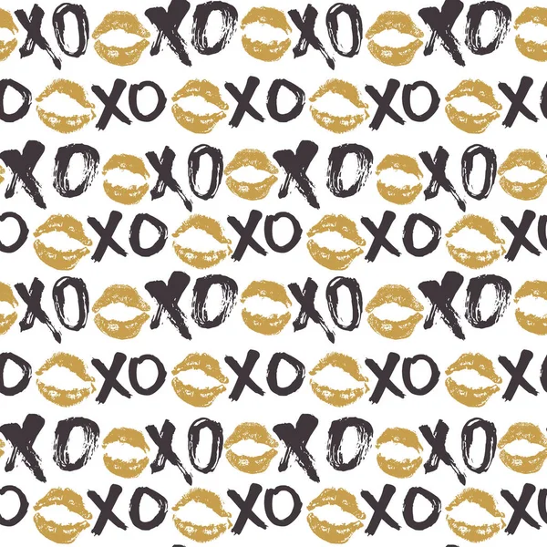 Xoxo Escova Lettering Sinais Padrão Sem Costura Grunge Abraços Caligráficos —  Vetores de Stock