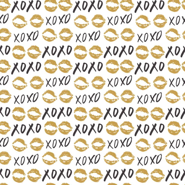 Xoxo Ecset Betűjelek Zökkenőmentes Minta Grunge Kalligráfiai Ölelések Csókok Kifejezés — Stock Vector