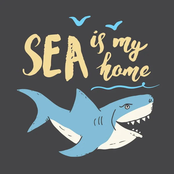 Χαριτωμένο Shark Χέρι Σκίτσο Shirt Εκτύπωση Σχεδιασμό Διάνυσμα Εικονογράφηση — Διανυσματικό Αρχείο