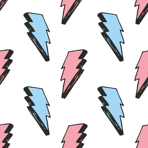 Lightning Naadloze Patroon Vector Illustratie Met Hand Geschetste Doodle Bliksem — Stockvector