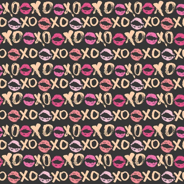Xoxo Pinselschrift Zeichen Nahtlose Muster Grunge Kalligraphische Umarmungen Und Küsse — Stockvektor