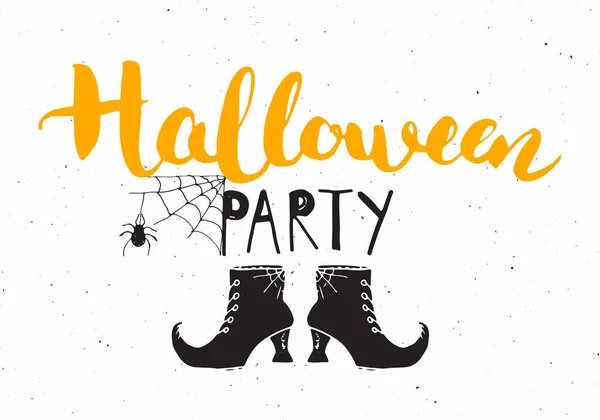 Grußkarte Halloween Schriftzug Kalligraphie Zeichen Und Handgezeichnete Elemente Party Einladung — Stockvektor