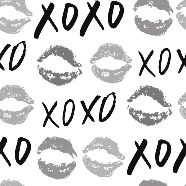 Xoxo Penseel Belettering Tekens Naadloos Patroon Grunge Kalligrafische Knuffels Kussen — Stockvector