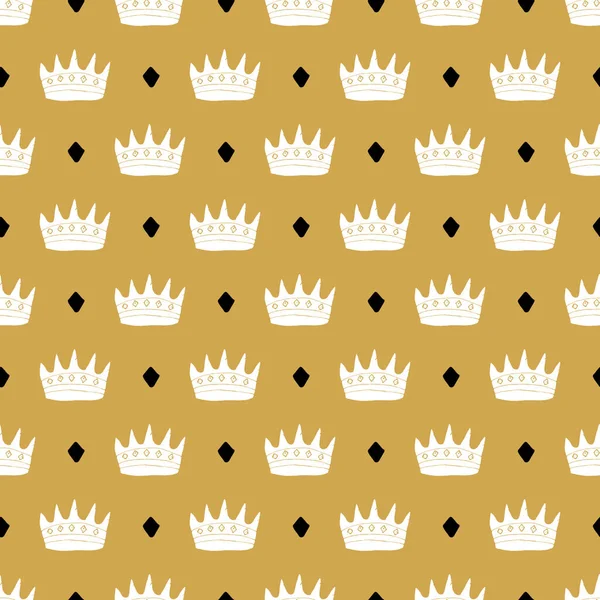 Crown Seamless Pattern Handgezeichnete Königliche Doodles Hintergrund Vector Illustration — Stockvektor