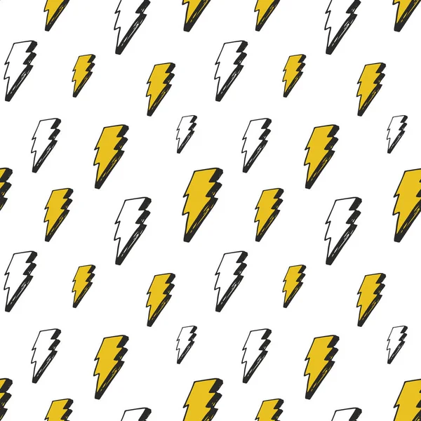 Lightning Naadloze Patroon Vector Illustratie Met Hand Geschetste Doodle Bliksem — Stockvector