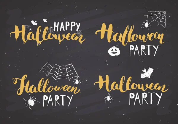 Ensemble Cartes Vœux Halloween Lettrage Calligraphie Signe Éléments Dessinés Main — Image vectorielle