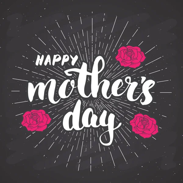 Szczęśliwego Dnia Matki Znak Kaligraficzny Kwiatami Wakacyjne Kartki Życzeniami Projekt — Wektor stockowy