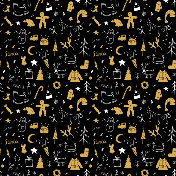 新年とクリスマスのシームレスなパターン 手描きのドアシームレスなパターン 背景ベクトルイラスト — ストックベクタ