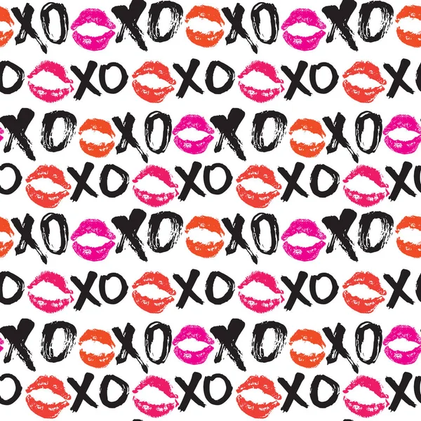 Xoxo Кисть Надписи Знаки Плавный Узор Гранж Каллиграфические Объятия Поцелуи — стоковый вектор
