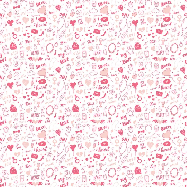 Любовь День Святого Валентина Ручной Рисунок Набросков Романтические Символы Фон — стоковый вектор