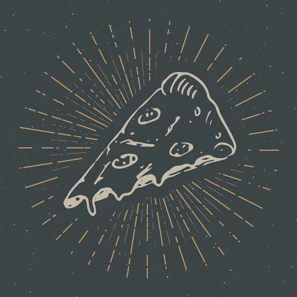 Pizza Plak Vintage Label Hand Getekend Schets Grunge Textuur Retro — Stockvector