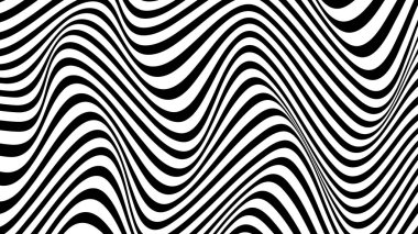 Soyut mobius dalga arka planı. Moda siyah ve beyaz çizgili arka plan. Yaratıcı optik illüzyon dalgalı desen. Modern basit asgari vektör grafik tasarımı.