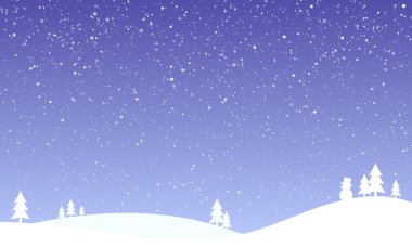Kar yağışı ve köknar ağacı olan bir kış manzarasının arka planı. Pankart ya da davetiye tasarımı için güzel bir Noel duvar kâğıdı. Kışla ilgili herhangi bir olay için vektör grafik tasarımı çizimi.