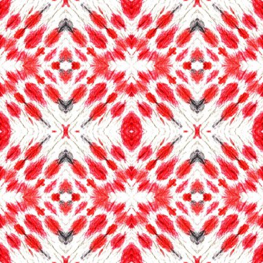 Aztek Dantelli Desen. Kusursuz Kravat Boyası Çizimi. Ikat Meksika Tasarımı. Soyut Shibori Yazıcı. Kırmızı, Siyah, Beyaz, Kusursuz Doku. El Çizimi Aztek Danteli Deseni.