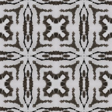 Geometrik boyama. Kusursuz Kravat Boyası Çizimi. Ikat Afrika Tasarımı. Soyut Batik Motifi. Siyah, beyaz, gri, gümüşsüz doku. Etnik Geometrik El Boyama.