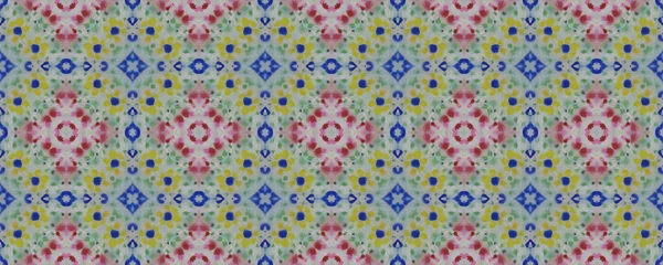 Arabisch patroon. Abstracte Batik print. Blauw, Indigo, Geel, Rood Naadloze Textuur. Herhaal Tie Dye Rapport. Ikat Islamitisch Ontwerp. Etnische Arabische Geometrische Patroon. — Stockfoto