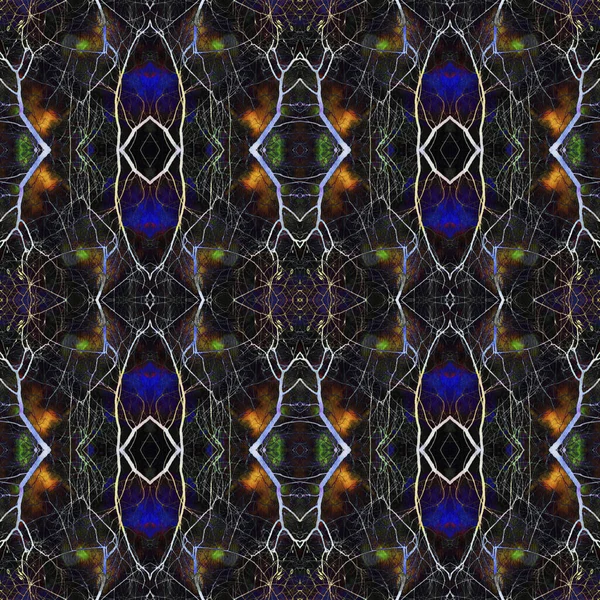 Azték Szőnyegek. Világító neon zökkenőmentes textúra. Absztrakt Batik nyomtatás. Ismételje meg a Tie Dye Illusztrációt. Ikat Oroszország motívum. Törzsi azték rug minta. — Stock Fotó