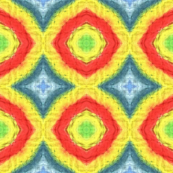 Arab Pattern. Yellow, Red, Green Seamless Texture. Abstract Ikat Print. Seamless Tie Dye Ornament. Ikat African Motif. Ethnic Arab Geometric Pattern. — Stock Photo, Image