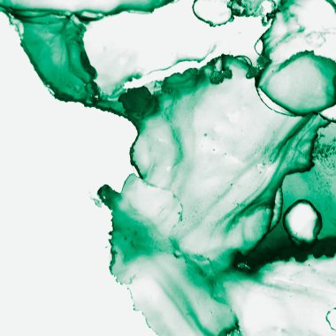 Renkli sanat eserleri. Alkol Mürekkebi Şablonu. Grafik Davetiye. Yeşil, beyaz renkli sanat eserleri. El yapımı stil. Aquarelle İmajı. Yeşil, Beyaz Çağdaş Arkaplan.