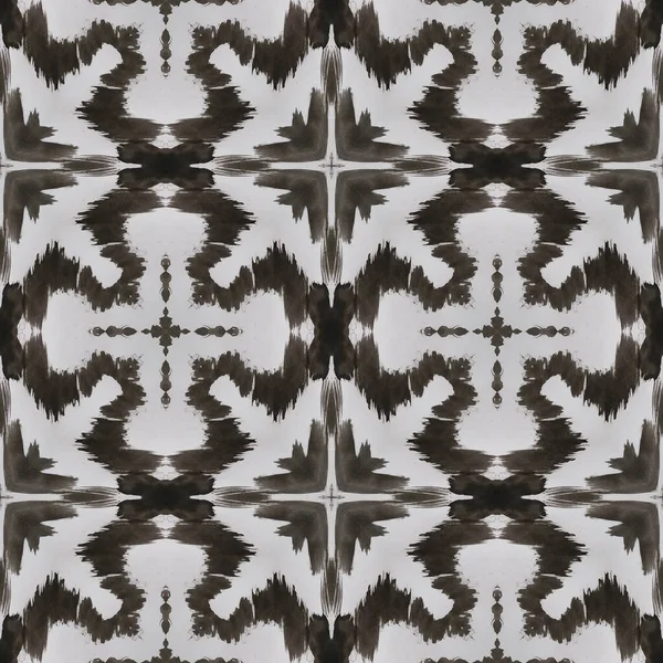 Indian Native American Pattern. Repeat Tie Dye Ornament. Ikat Mexican Motif. Abstract Shibori Print. Black, White, Gray, Silver Seamless Texture. Indian Traditional Americal Pattern.
