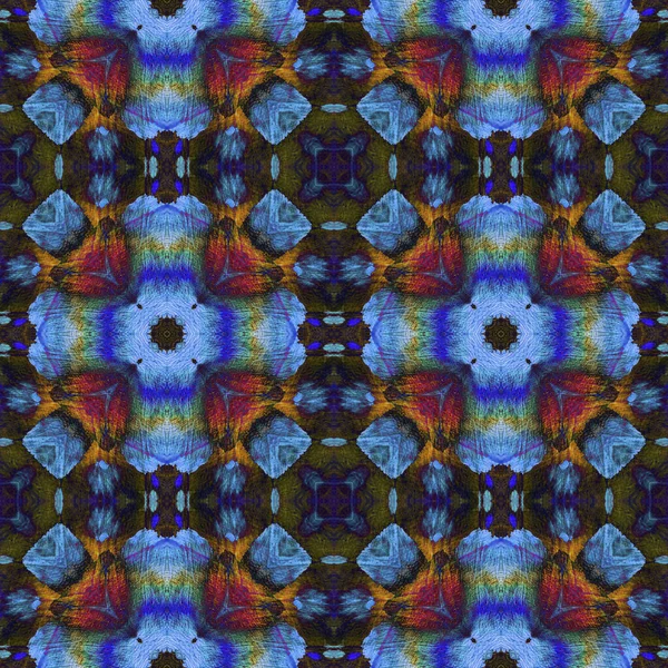 Aztekisches Spitzenmuster. Abstraktes Kaleidoskop-Motiv. Dark Neon nahtlose Textur. Wiederholen Sie Tie Dye Rapport. Ikat African Print. Handgezeichnetes aztekisches Spitzenmuster. — Stockfoto