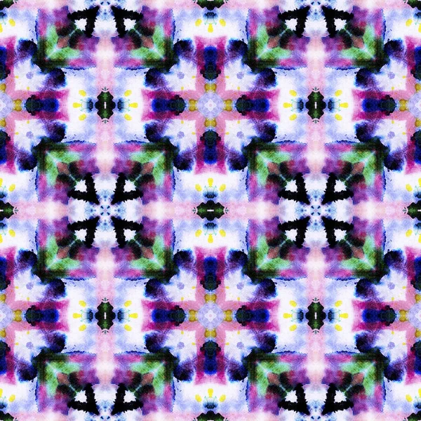 Tribal Boho Pattern. Pastellblaue und violette nahtlose Textur. Seamless Tie Dye Ornament. Ikat Islamic Design. Abstraktes Kaleidoskop-Motiv. Ethnische Stammes-Boho-Muster. — Stockfoto