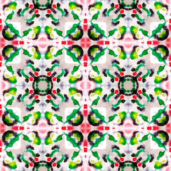Tie Dye Seamless Pattern.  Multicolor Natural Ethnic Illustration. Tribal Backdrop.  Red, Green, Black and White Textile Print. Seamless Watercolor Tie Dye Pattern. — Stock Photo, Image
