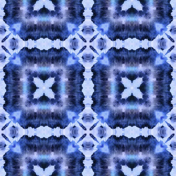 Индийский коренной американец. Indigo Seamless Texture. Безшовный орнамент для галстука. "Ikat Indonesian Print". Абстрактный калейдоскоп. Индийский традиционный американизм. — стоковое фото