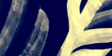 El yapımı kompozisyon. Soyut Yaratıcı Özgeçmiş. Bahar Davetiyesi. Çiçek elementli Ochre Artistic Print. Mavi El Yazısı. Sarı ve Siyah Arap Kumaşı.