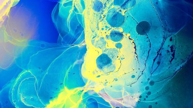 Alkol Mürekkebi Tasarımı. Alkol Mürekkebi Çizimi. Sıvı sıçraması. Mavi Alkol Mürekkep Tasarımı. Akrilik görüntü. Su sıçratan kanva. Mavi Altın Uzay Kompozisyonu. Efekt.