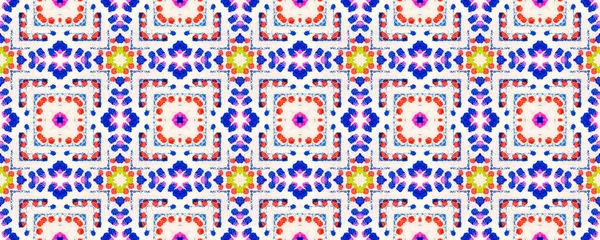 Φυλετικό μοτίβο Boho. Αφηρημένη μπατίκ σχεδίαση. Επαναλάβετε Tie Dye εικονογράφηση. Ικάτ Ινδονησίας Motif. Μπλε, ροζ, κόκκινη και πράσινη υφή χωρίς ραφές. Εθνικοφυλετικό μοτίβο Boho. — Φωτογραφία Αρχείου