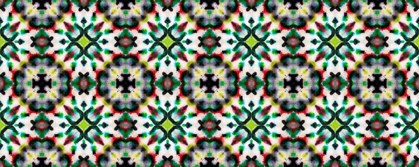 Indian Native American Pattern. Seamless Tie Dye Ornament. Ikat Islamic Print. Abstract Kaleidoscope Print. Black, Green Seamless Texture. Indian Traditional Americal Pattern.