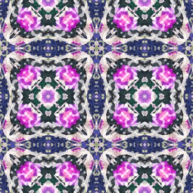 Boho Kumaş. Pembe ve Mavi Kusursuz Doku. Tekrar ediyorum, Tie Boya İlişkisi. Etnik Japon baskısı. Soyut Kaleydoskop Motifi. Ikat Kabilesi Boho Kumaş Deseni.