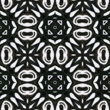 Boho suluboya deseni. Kusursuz kravat boyası süsü. Ikat Asya Motifi. Siyah ve Beyaz Monokrom Kusursuz Doku. Soyut Batik Motifi. El Çizimi Boho Suluboya Deseni.