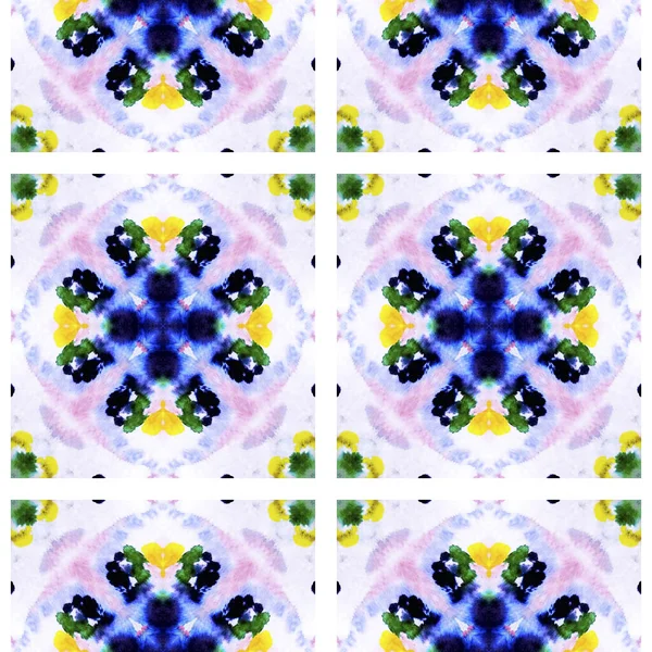 Tribal Boho Pattern. Repeat Tie Dye Rapport. Ikat African Design. Pastel Blue and Violet Seamless Texture. Abstract Kaleidoscope Motif. Ethnic Tribal Boho Pattern. — Stock Photo, Image