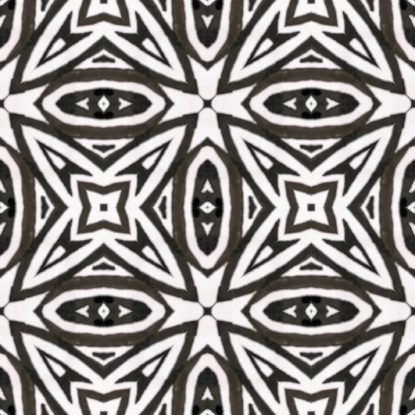 Arab Pattern. Black and White  Monochrome Seamless Texture. Abstract Kaleidoscope Motif. Seamless Tie Dye Ornament. Ikat Mexican Print. Ethnic Arab Geometric Pattern.