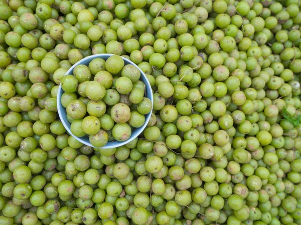 Haufen Phyllanthus Emblica Früchte Zum Verkauf Auf Dem Markt Vollbild — Stockfoto