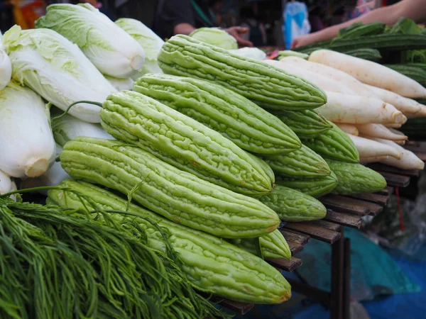 Fresh bitter melon for sale in the fresh market. Healthy fruits concept