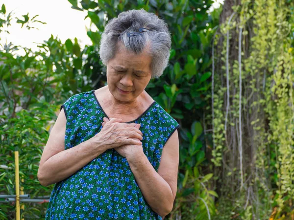 Retrato Una Anciana Que Sufre Ataque Corazón Mujer Mayor Aferrándose — Foto de Stock