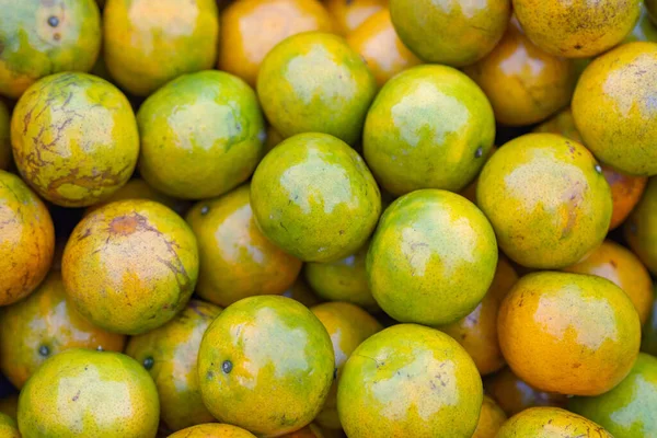 Pile Mandarines Vendre Sur Marché Photo Plein Cadre Concept Fruits — Photo