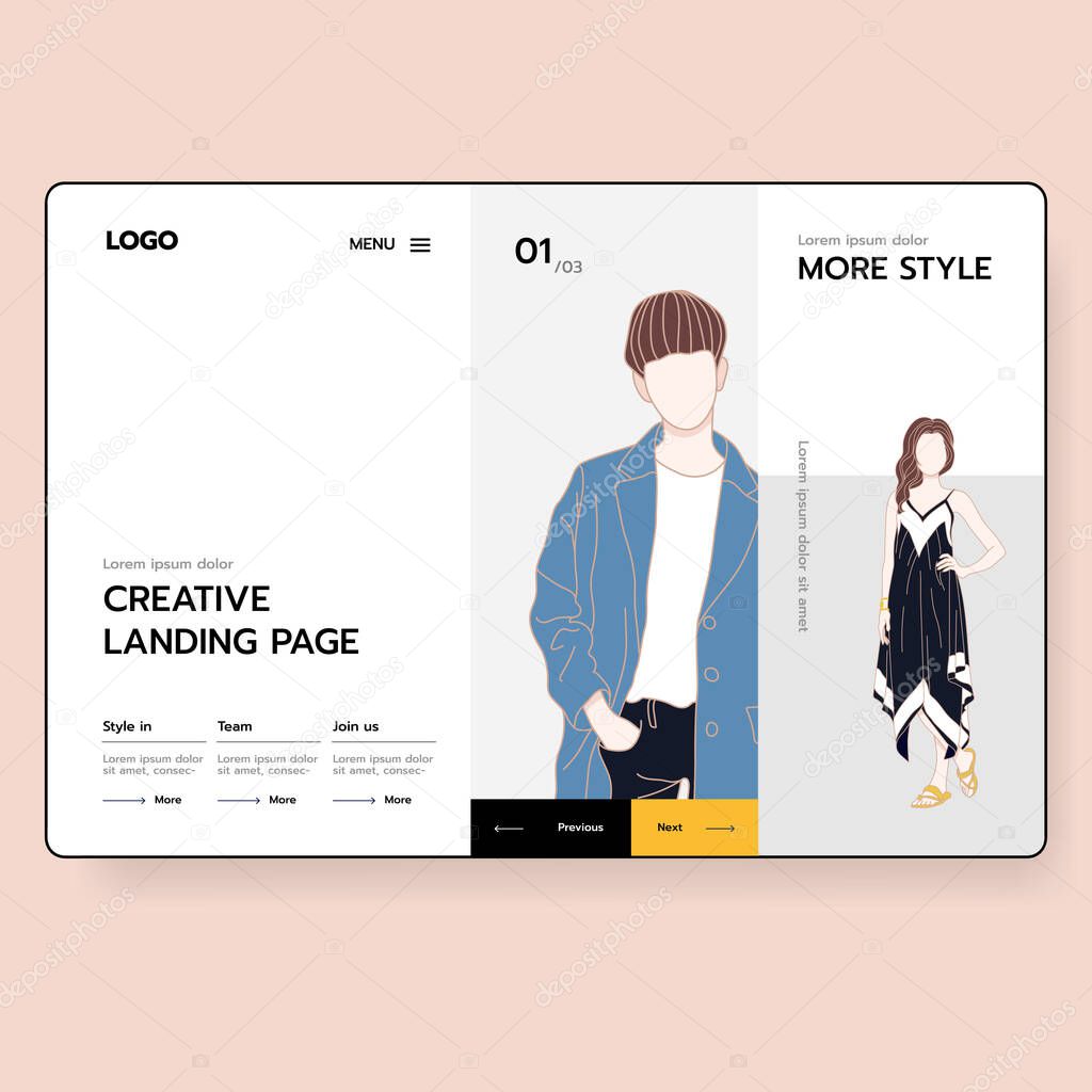 Website e-commerces, man style shopping, landing page and web design concept, website templates, e-commerce templates vector.