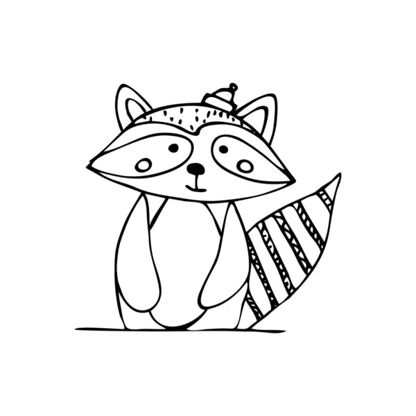 Vector Illustration Charming Raccoon Scandi Style Hat Drawn Hand Baby — Stock Vector