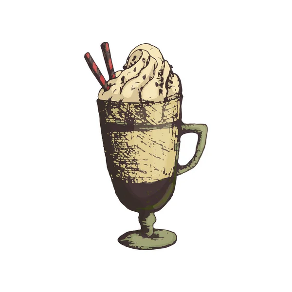 Vektor Illustration Eines Hohen Glases Kaffee Mit Schaum Oder Sahne — Stockvektor