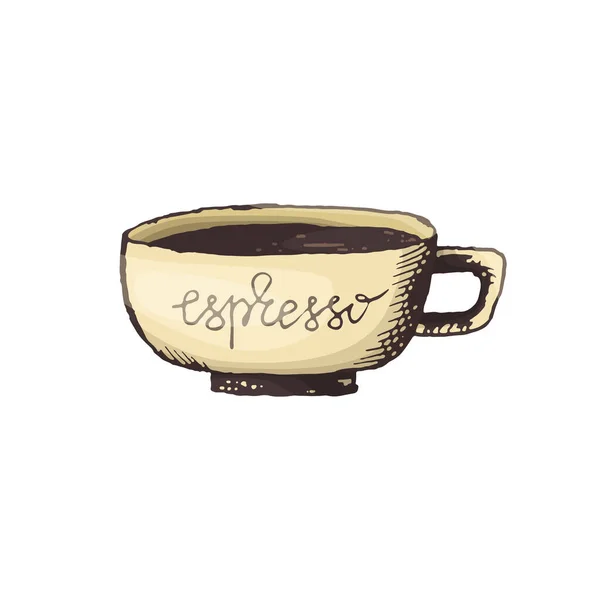 Vektor Illustration Der Espresso Kaffeetasse Stil Der Freihandzeichnung Farbe Heißes — Stockvektor