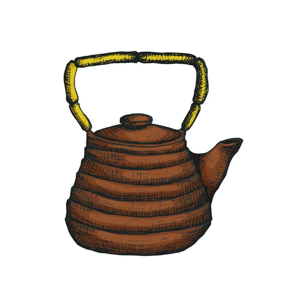 Vektorillustration Mit Einer Chinesischen Oder Japanischen Keramik Teekanne Für Eine — Stockvektor