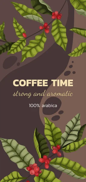 Vector Illustration 스타일로 커피의 가지와 열매를 커피를 광고하는 개념이다 시간에 — 스톡 벡터