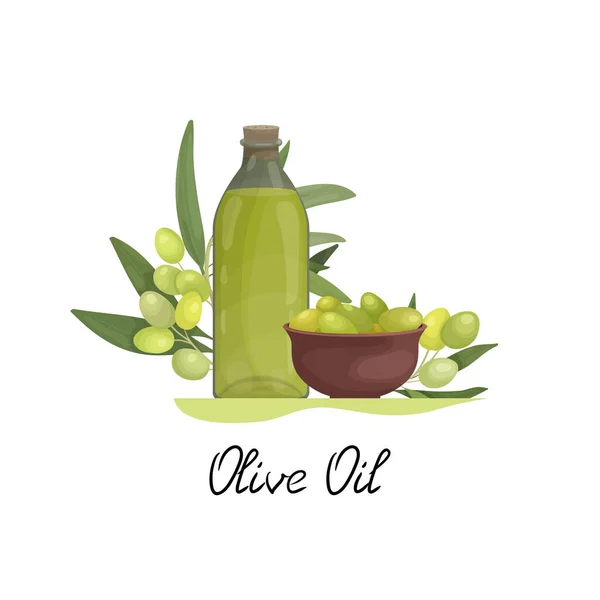 Ilustración Vectorial Pegatina Etiqueta Emblema Con Una Botella Aceite Oliva — Vector de stock