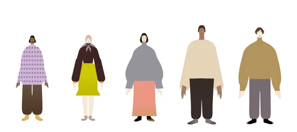 Figuren von Menschen in voller Größe in modischer Kleidung. Charaktersammlung. — Stockvektor